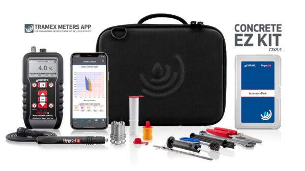 TRAMEX – CZK Concrete Inspection EZ Kit – Compact Concrete Moisture Testing Kit with Bluetooth App