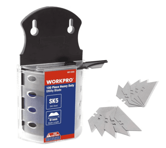 WORKPRO Utility Knife Blades SK5 Steel with Dispenser 100 Pcs